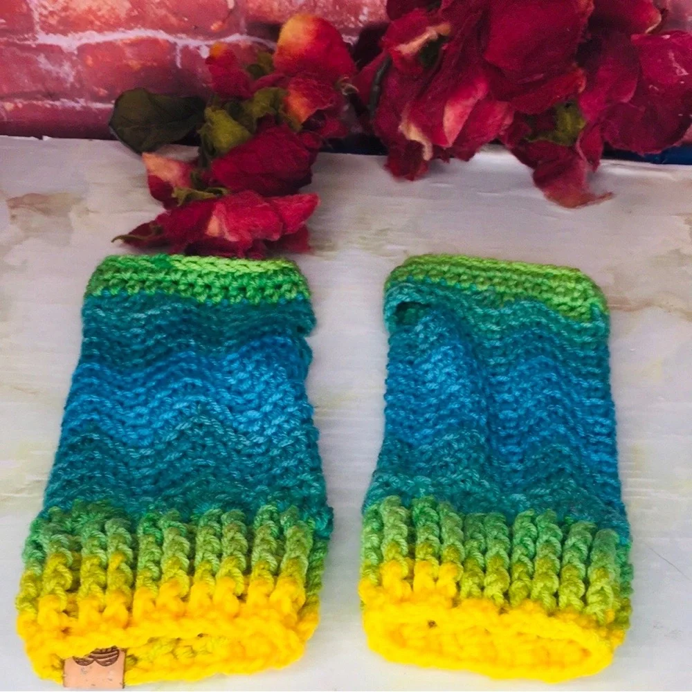 Colorful Ombre Long Fingerless Knit Gloves